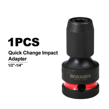 Impact Screwdriver Bit Holders: 1/2-Inch Square Drive to 1/4-Inch Quick Release Hex Socket Adapter with Included Screwdriver Bits