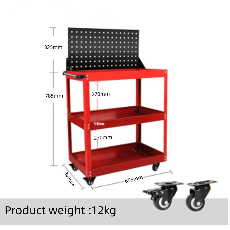 Heavy-Duty Mobile Tool Cart with Wheels - 3-Layer Multifunctional Workshop Tool Storage Solution