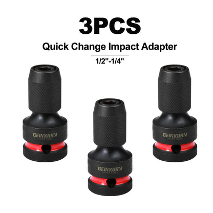 Impact Screwdriver Bit Holders: 1/2-Inch Square Drive to 1/4-Inch Quick Release Hex Socket Adapter with Included Screwdriver Bits