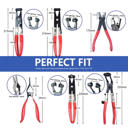 9-Piece Automotive Hose Clamp Pliers Set for Flexible Wire Cable Joint Boot Removal and Oil Seal Installation - Car Repair Tools
