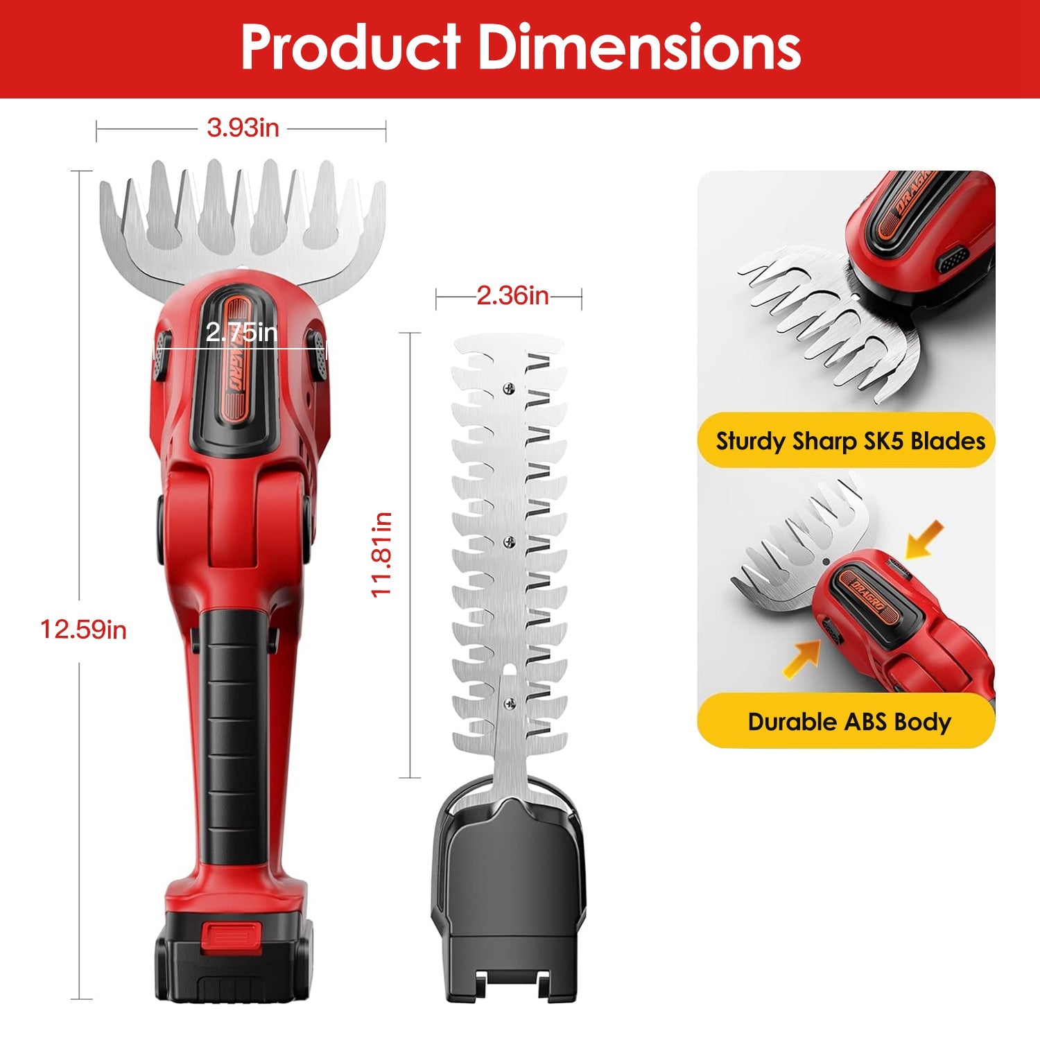 1Set 24V Cordless Handheld Grass Shear Hedge Trimmer with 90 Degree Cutting Angle 2Pcs Replaceable Blades Detachable Battery for Garden Lawn