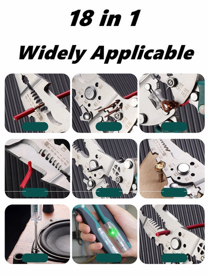 Multifunctional Foldable Wire Cutting and Stripping Pliers with Voltage Testing and Cable Crimping Capabilities for Electricians