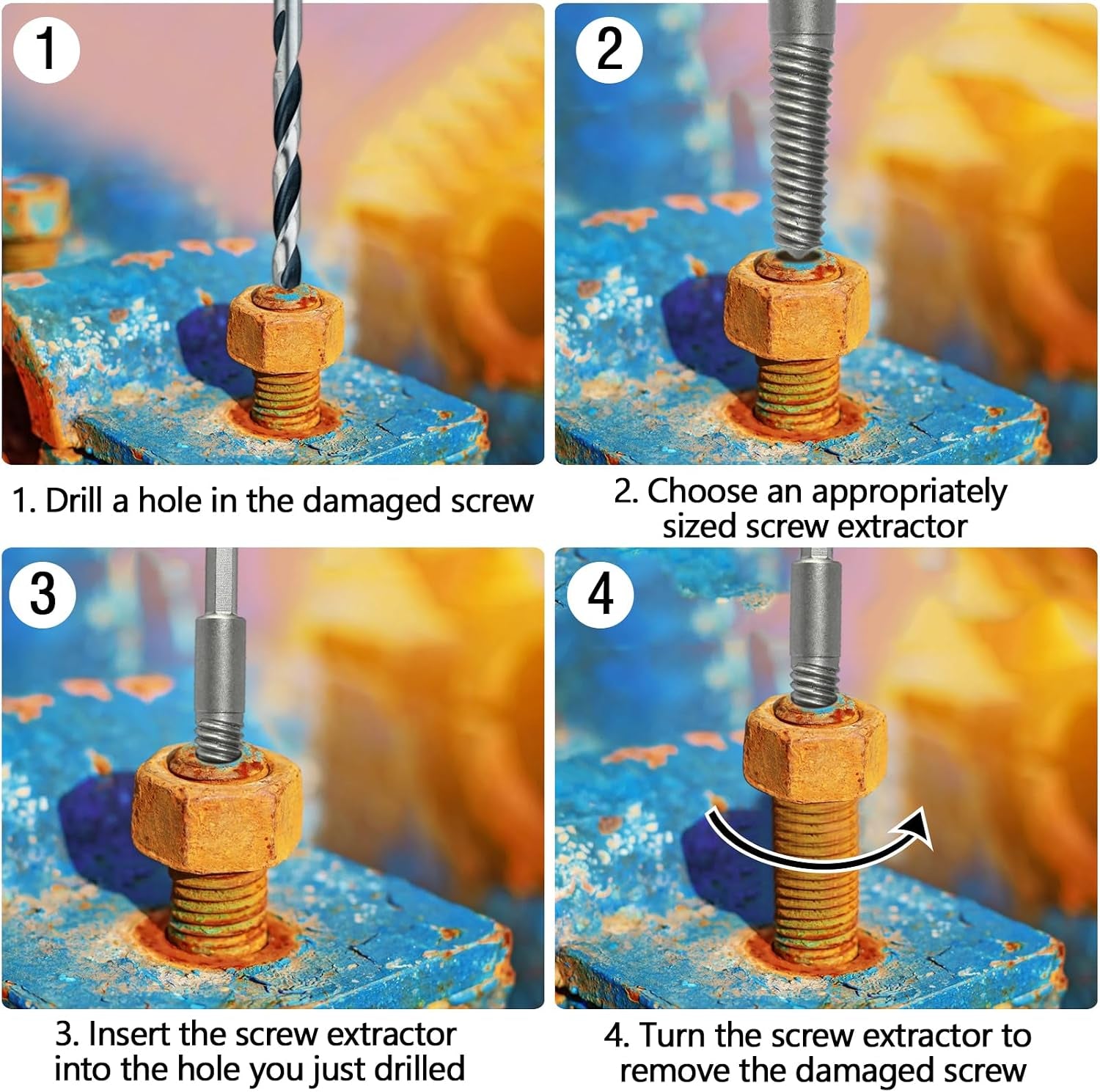 5-Piece Broken Spiral Screw Extractor Set for Efficient Removal of Damaged Bolts, Stripped Screws, and Studs