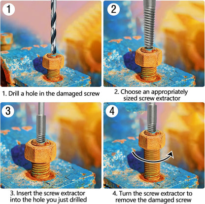 5-Piece Broken Spiral Screw Extractor Set for Efficient Removal of Damaged Bolts, Stripped Screws, and Studs