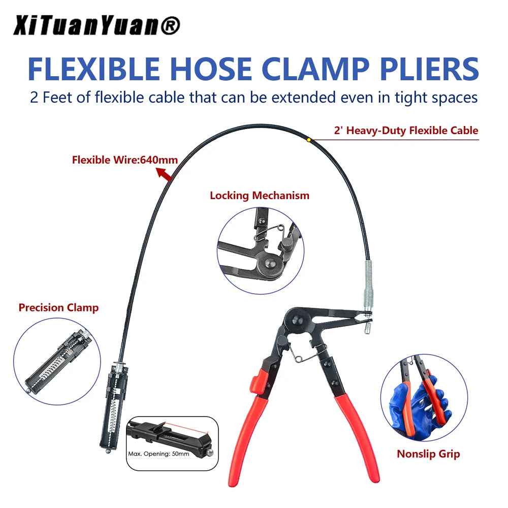 9-Piece Automotive Hose Clamp Pliers Set for Flexible Wire Cable Joint Boot Removal and Oil Seal Installation - Car Repair Tools
