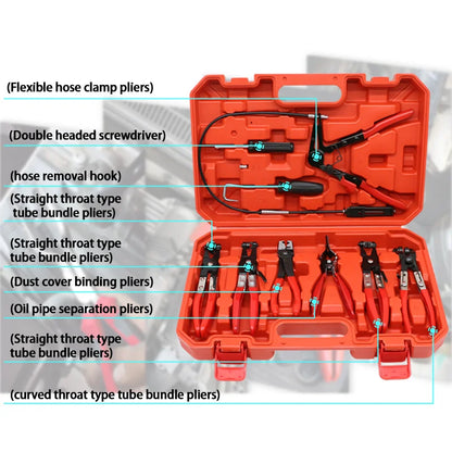 9-Piece Automotive Hose Clamp Pliers Set for Flexible Wire Cable Joint Boot Removal and Oil Seal Installation - Car Repair Tools