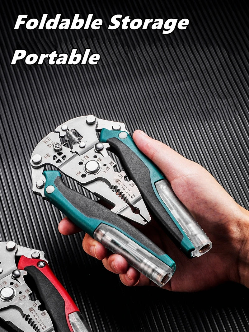Multifunctional Foldable Wire Cutting and Stripping Pliers with Voltage Testing and Cable Crimping Capabilities for Electricians