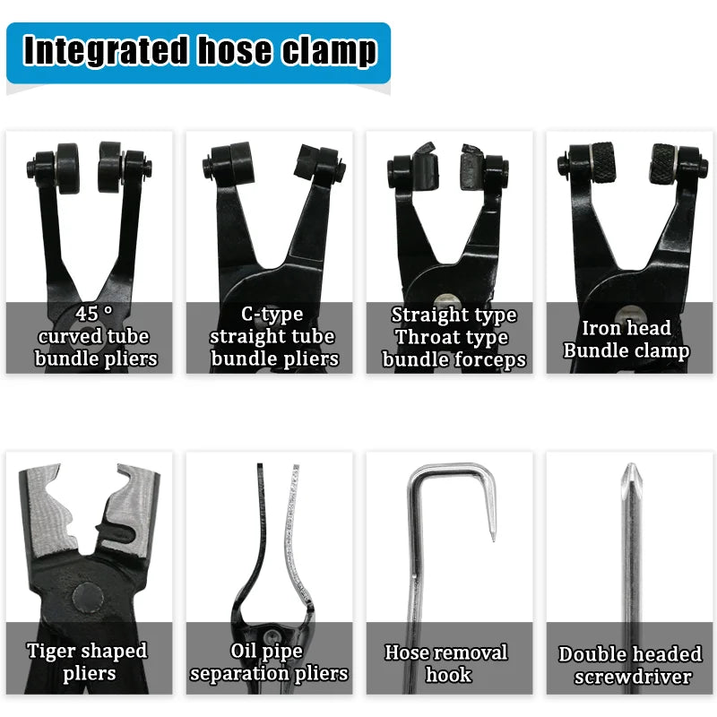 9-Piece Automotive Hose Clamp Pliers Set for Flexible Wire Cable Joint Boot Removal and Oil Seal Installation - Car Repair Tools