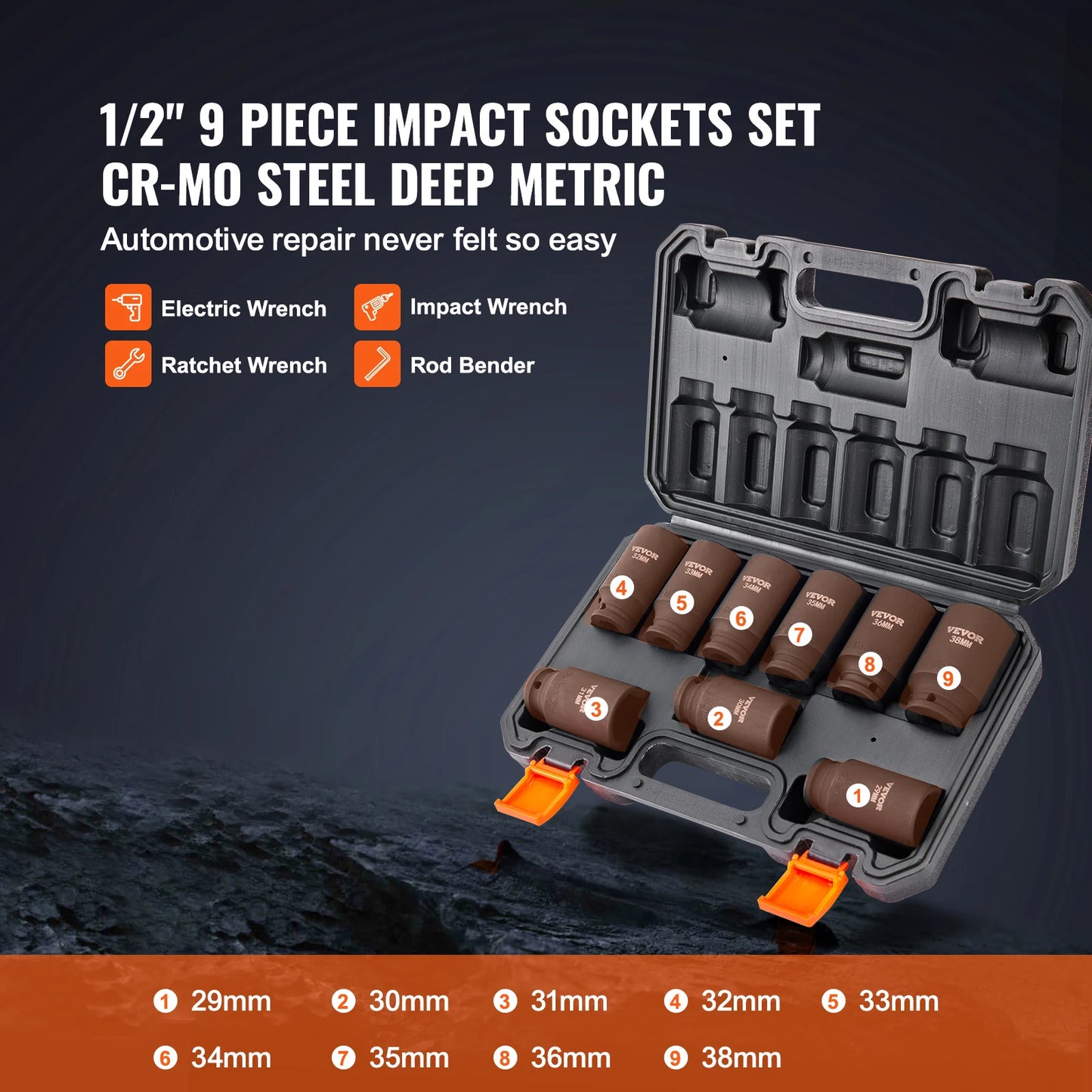  Drive Impact Socket Set 9/11 Piece Deep Socket Set for Auto Repair Ratchet Tool Kit