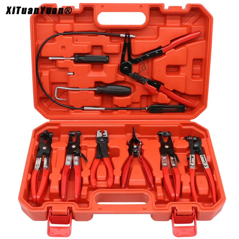 9-Piece Automotive Hose Clamp Pliers Set for Flexible Wire Cable Joint Boot Removal and Oil Seal Installation - Car Repair Tools