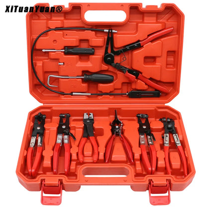 9-Piece Automotive Hose Clamp Pliers Set for Flexible Wire Cable Joint Boot Removal and Oil Seal Installation - Car Repair Tools