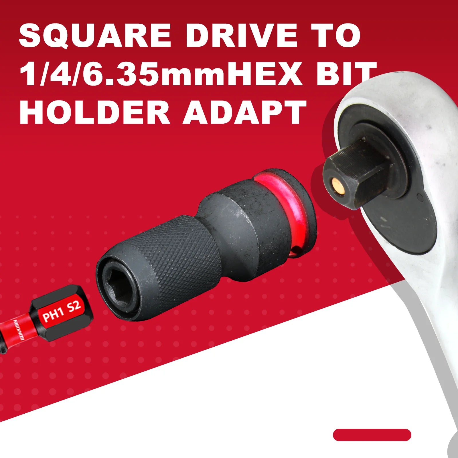 Impact Screwdriver Bit Holders: 1/2-Inch Square Drive to 1/4-Inch Quick Release Hex Socket Adapter with Included Screwdriver Bits