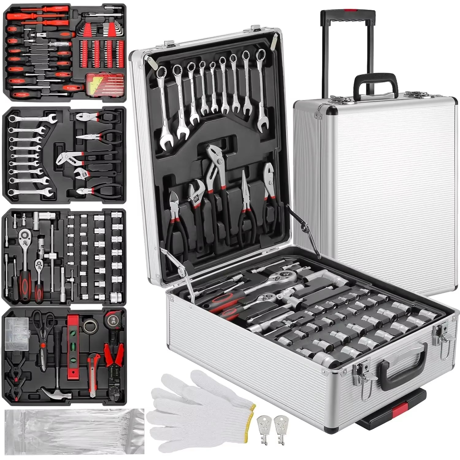 799Pcs Tool Set Home Repair Tool Kit with Trolley Case Mechanic Wrenches Socket Hand Tools for Daily Use Househould Work Repair