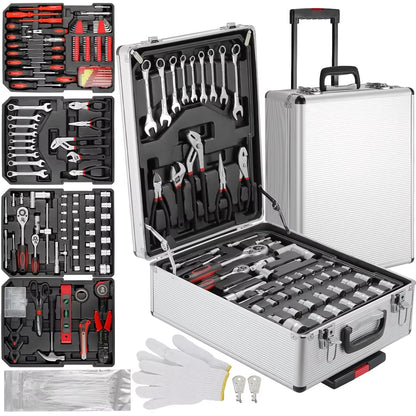 799Pcs Tool Set Home Repair Tool Kit with Trolley Case Mechanic Wrenches Socket Hand Tools for Daily Use Househould Work Repair