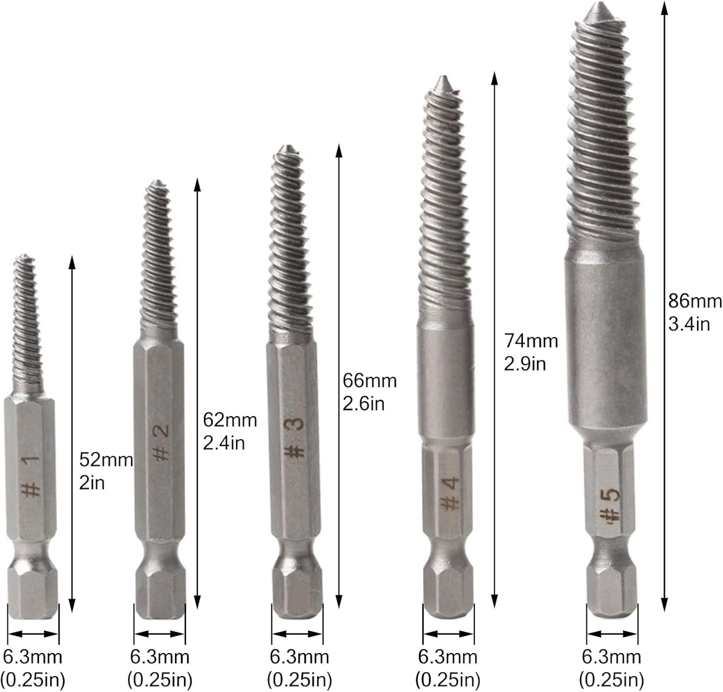 5-Piece Broken Spiral Screw Extractor Set for Efficient Removal of Damaged Bolts, Stripped Screws, and Studs