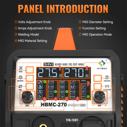 6 in 1 270A Aluminum Welding Machine  Digital Screen 2T 4T Inverter Welder Stainless