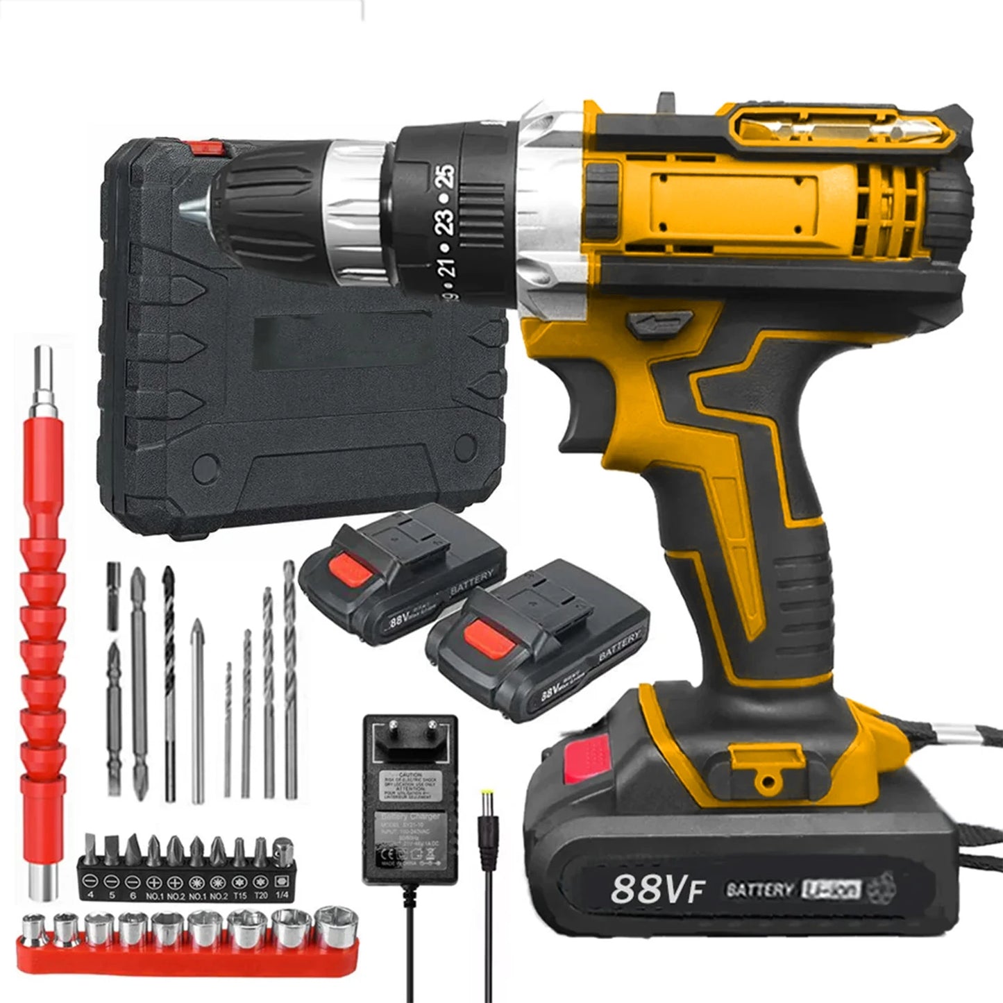 Cordless Impact Drill Electric Screwdriver Rechargeable Handheld Hammer Drill Power Tool 25+3 Torque Driver Li-Ion Battery