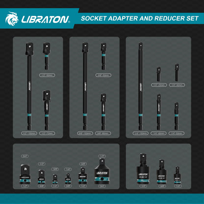  Impact Socket Adapters and Reducer, Includes Reducers, Universal Joints, Socket Adapter Extension, 20Pcs