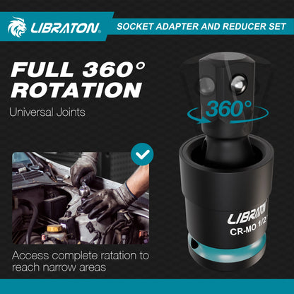  Impact Socket Adapters and Reducer, Includes Reducers, Universal Joints, Socket Adapter Extension, 20Pcs