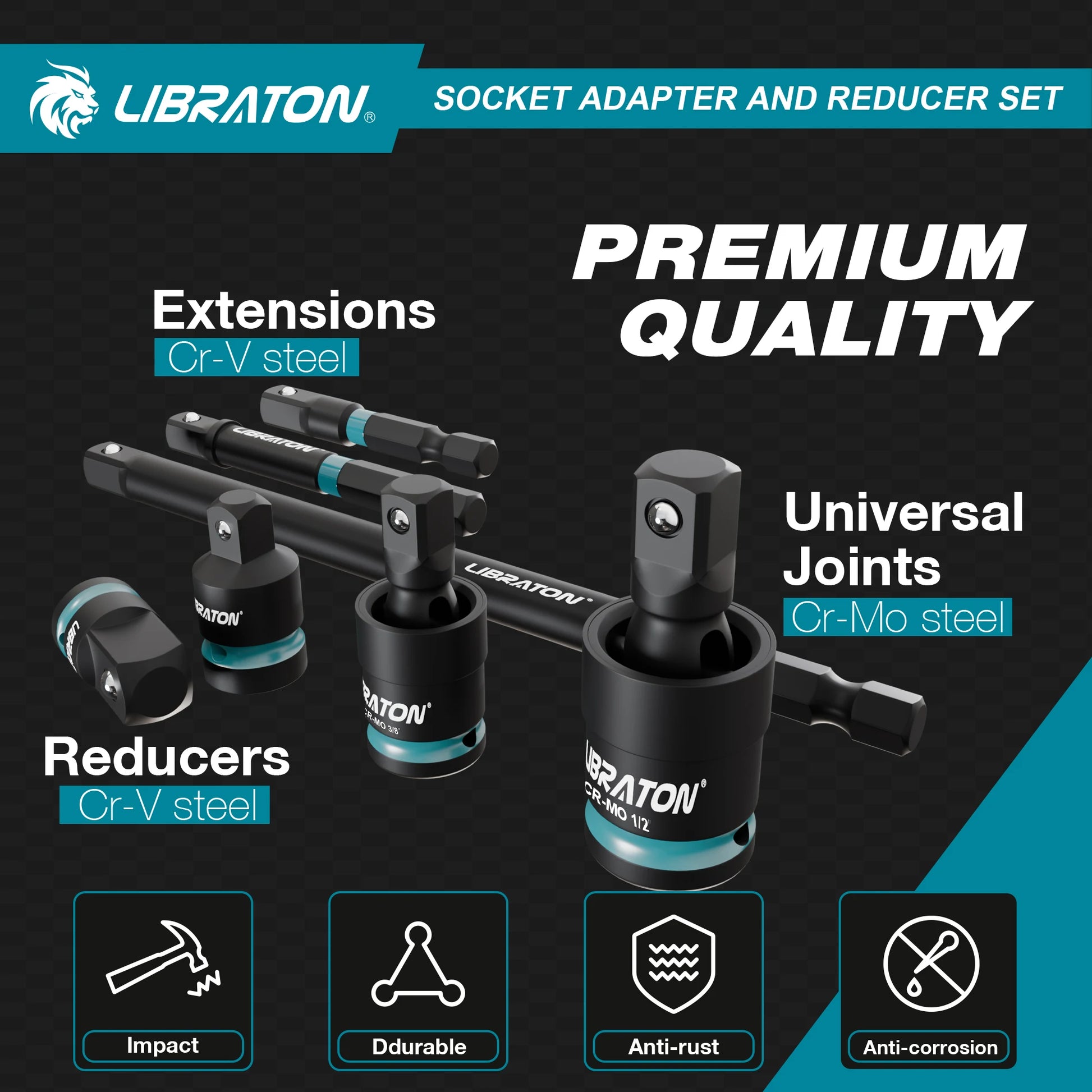  Impact Socket Adapters and Reducer, Includes Reducers, Universal Joints, Socket Adapter Extension, 20Pcs