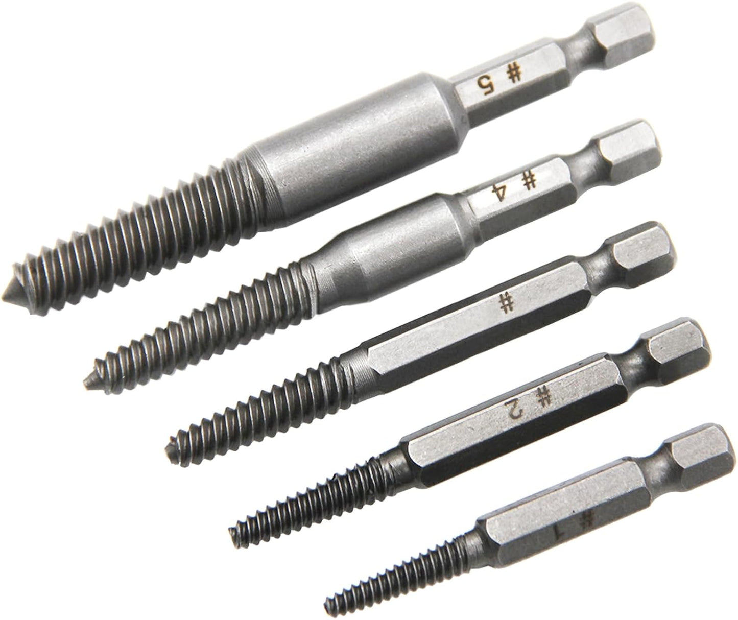 5-Piece Broken Spiral Screw Extractor Set for Efficient Removal of Damaged Bolts, Stripped Screws, and Studs