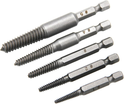 5-Piece Broken Spiral Screw Extractor Set for Efficient Removal of Damaged Bolts, Stripped Screws, and Studs
