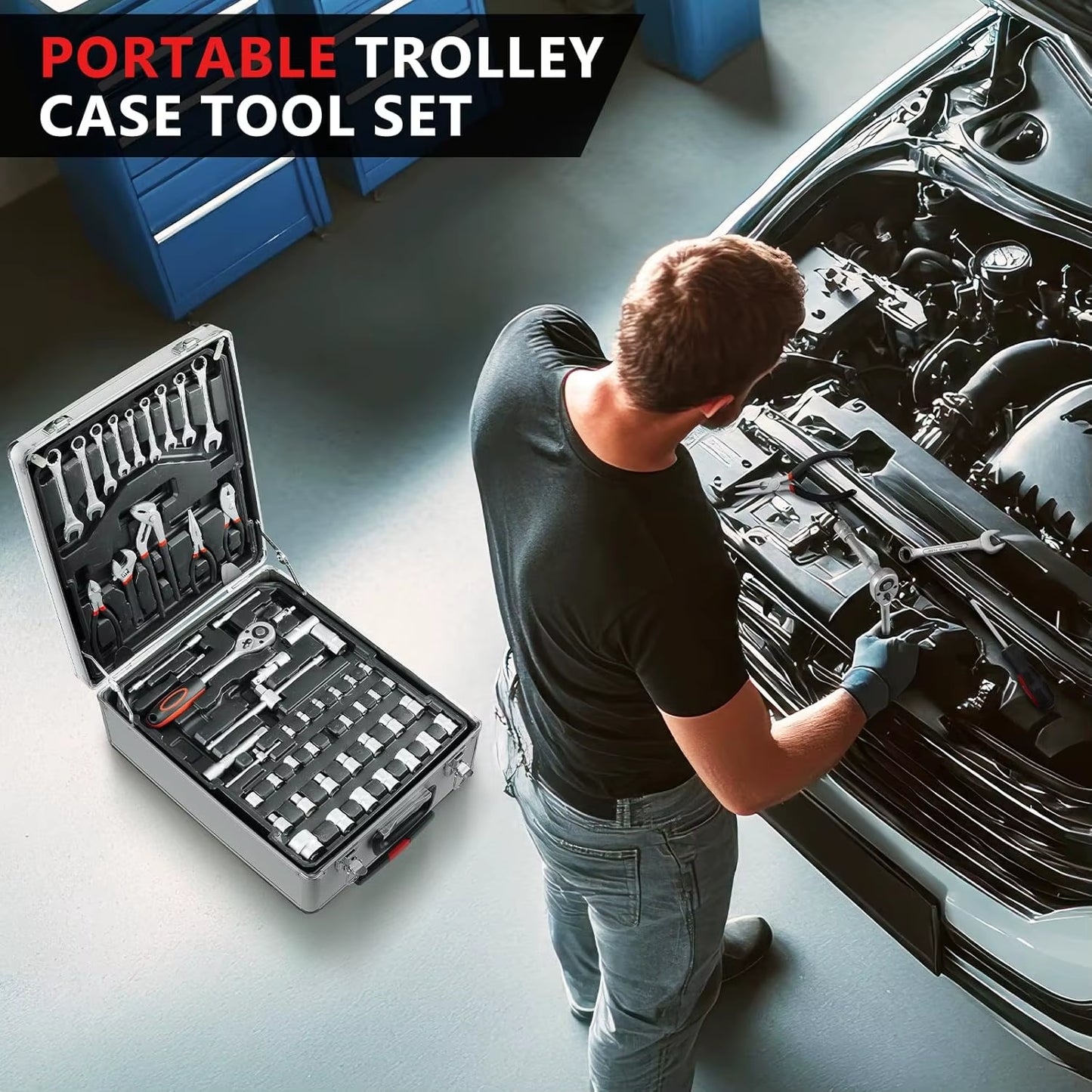799Pcs Tool Set Home Repair Tool Kit with Trolley Case Mechanic Wrenches Socket Hand Tools for Daily Use Househould Work Repair