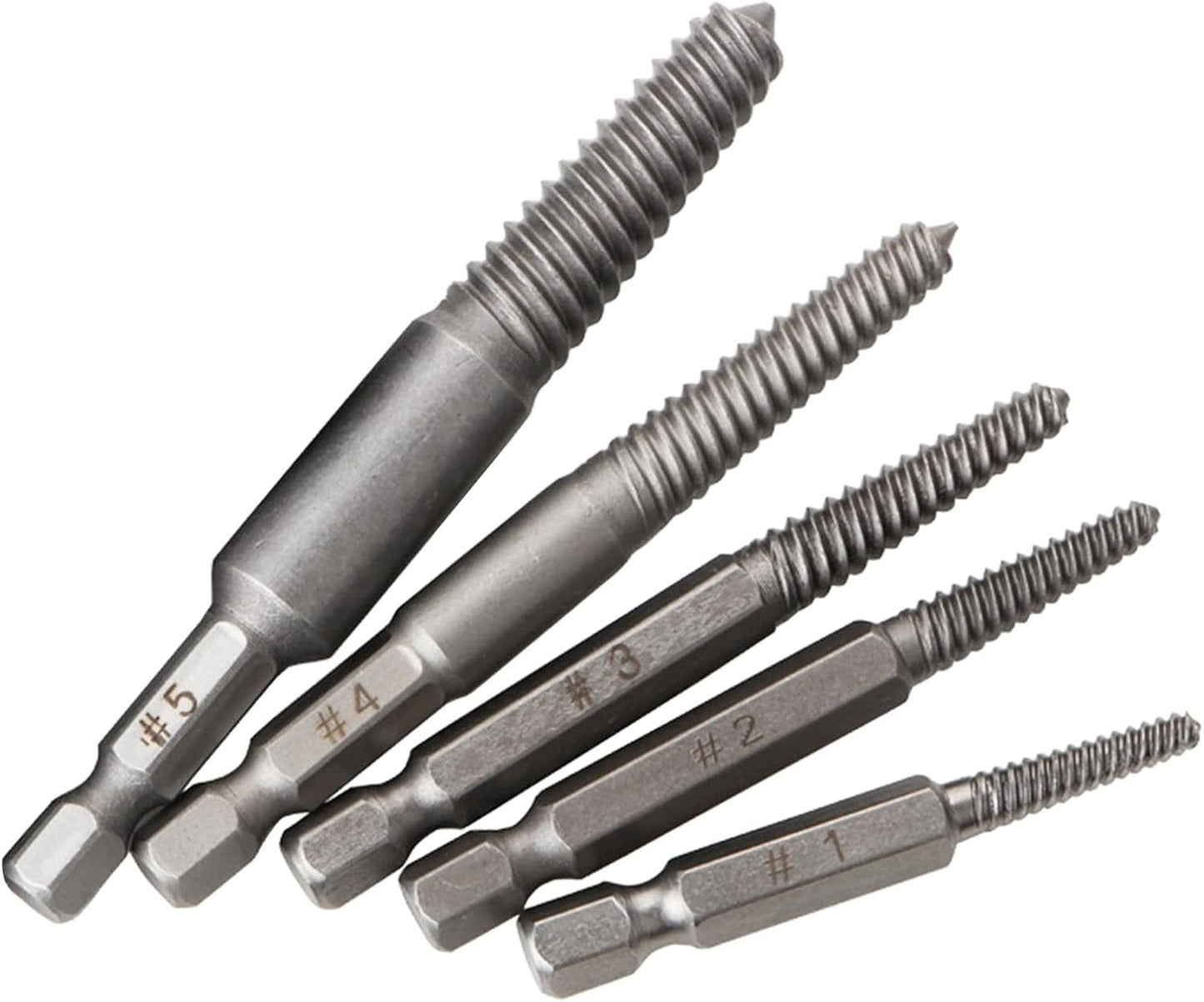 5-Piece Broken Spiral Screw Extractor Set for Efficient Removal of Damaged Bolts, Stripped Screws, and Studs