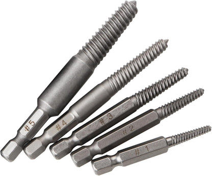 5-Piece Broken Spiral Screw Extractor Set for Efficient Removal of Damaged Bolts, Stripped Screws, and Studs