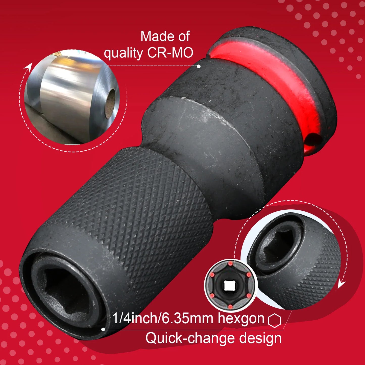 Impact Screwdriver Bit Holders: 1/2-Inch Square Drive to 1/4-Inch Quick Release Hex Socket Adapter with Included Screwdriver Bits