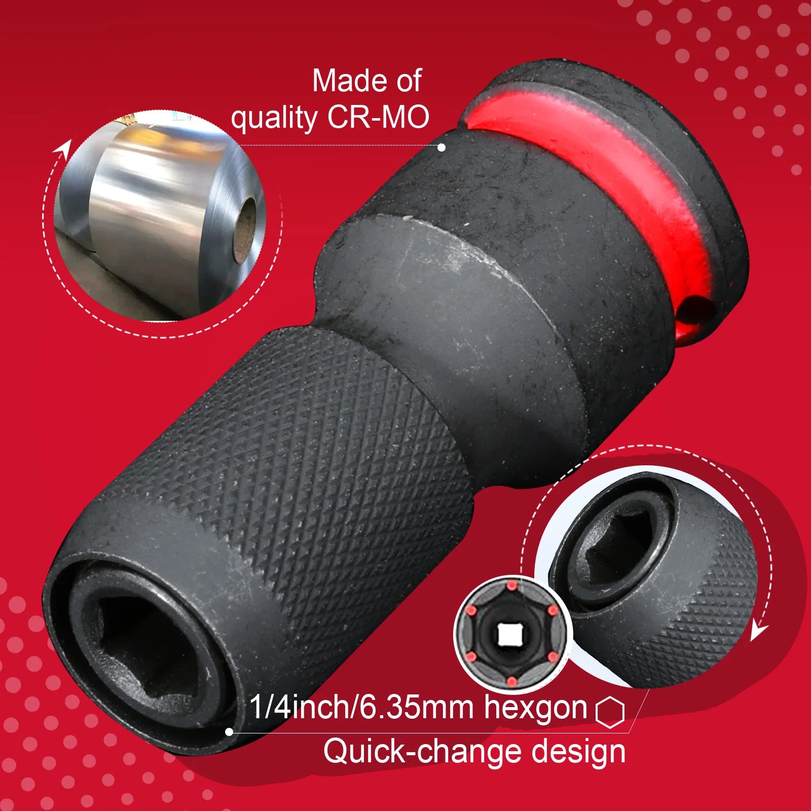 Impact Screwdriver Bit Holders: 1/2-Inch Square Drive to 1/4-Inch Quick Release Hex Socket Adapter with Included Screwdriver Bits