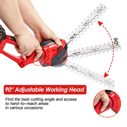 1Set 24V Cordless Handheld Grass Shear Hedge Trimmer with 90 Degree Cutting Angle 2Pcs Replaceable Blades Detachable Battery for Garden Lawn