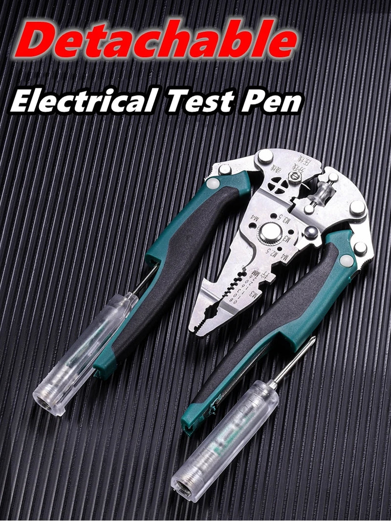 Multifunctional Foldable Wire Cutting and Stripping Pliers with Voltage Testing and Cable Crimping Capabilities for Electricians