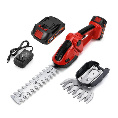 1Set 24V Cordless Handheld Grass Shear Hedge Trimmer with 90 Degree Cutting Angle 2Pcs Replaceable Blades Detachable Battery for Garden Lawn