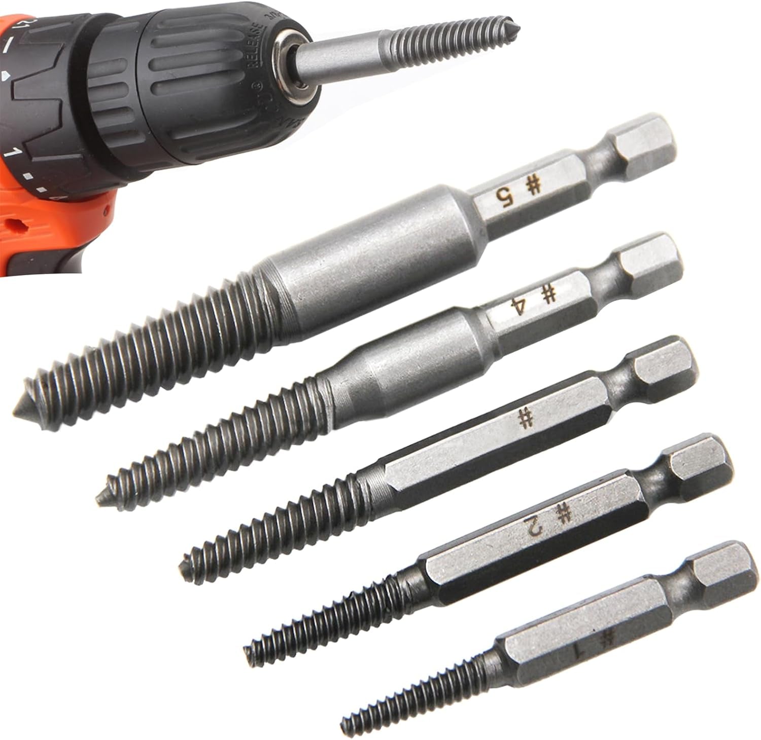 5-Piece Broken Spiral Screw Extractor Set for Efficient Removal of Damaged Bolts, Stripped Screws, and Studs