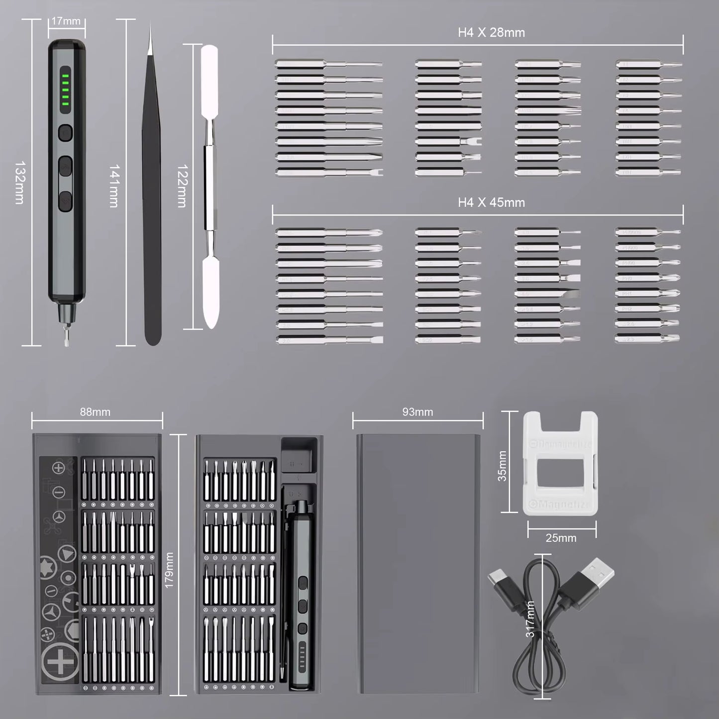 Mini Precision Electric Screwdriver Set 68 in 1 Power Repair Tool with 64 Magnetic Torx Phillips Drill Bits 5 Torque Settings