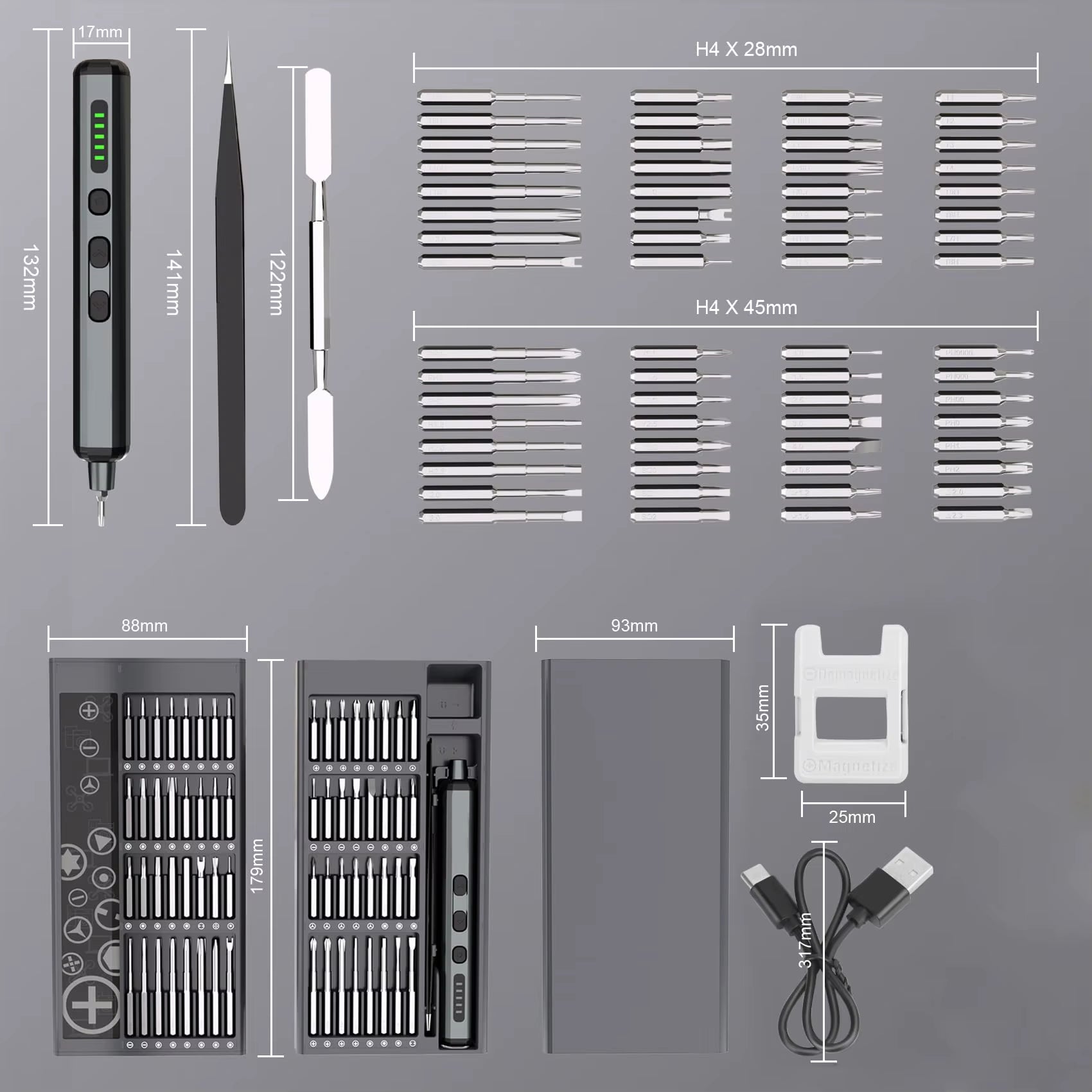Mini Precision Electric Screwdriver Set 68 in 1 Power Repair Tool with 64 Magnetic Torx Phillips Drill Bits 5 Torque Settings