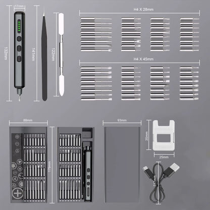 Mini Precision Electric Screwdriver Set 68 in 1 Power Repair Tool with 64 Magnetic Torx Phillips Drill Bits 5 Torque Settings